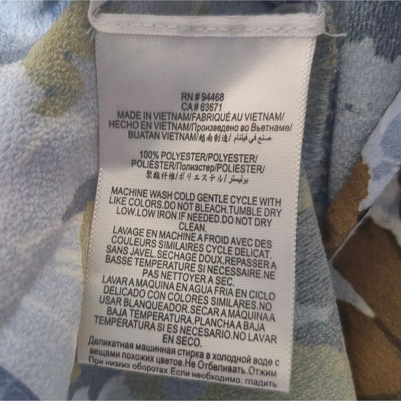 BCBGMaxAzria Blue and Brown Blouse with Tie Front and Sailor Collar Size Large - Picture 5 of 6